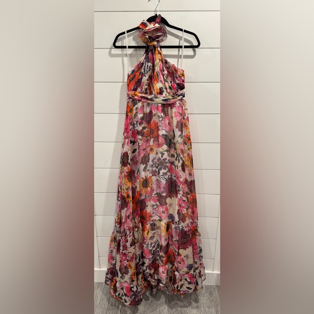 Mac Duggal Multicolor Asymmetrical Ruffled Halter Floral Gown - Picture 4 of 8